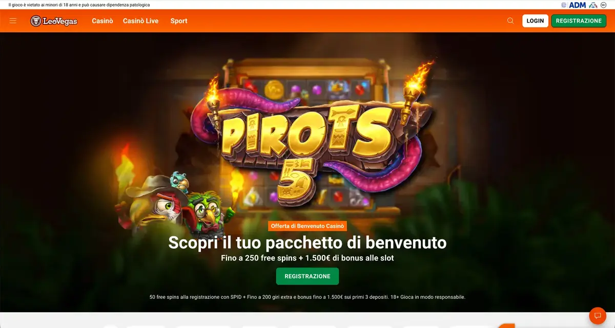 Schermata del sito LeoVegas con il bonus di benvenuto